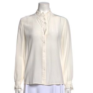 Sandro cream ruffle semi-sheer bottom up top